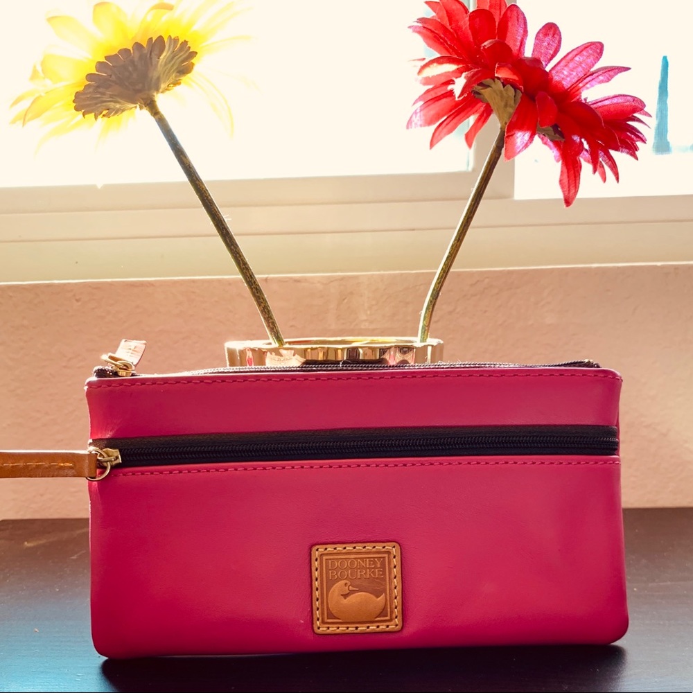 Dooney & Bourke Magenta Leather Double Zip Clutch